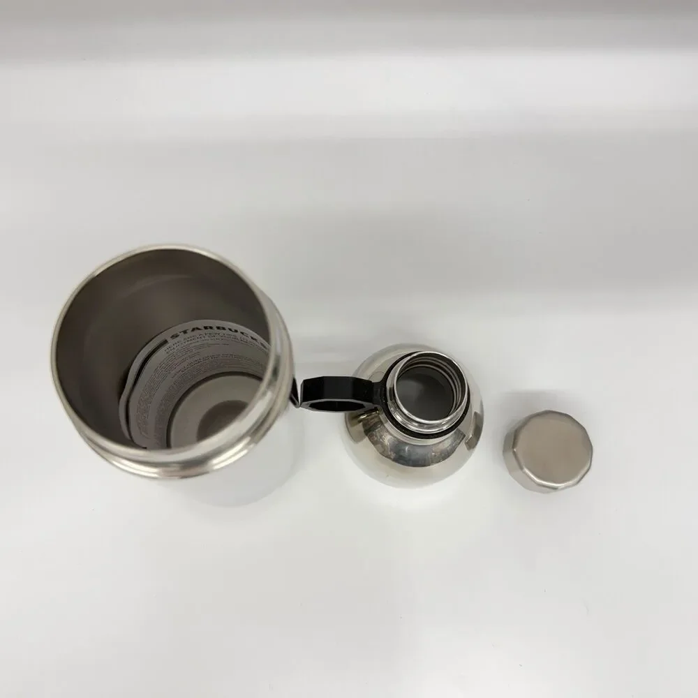 Starbucks Silver Water Bottle Carabiner Hook 20oz 3 Piece Steel Tumbler NEW